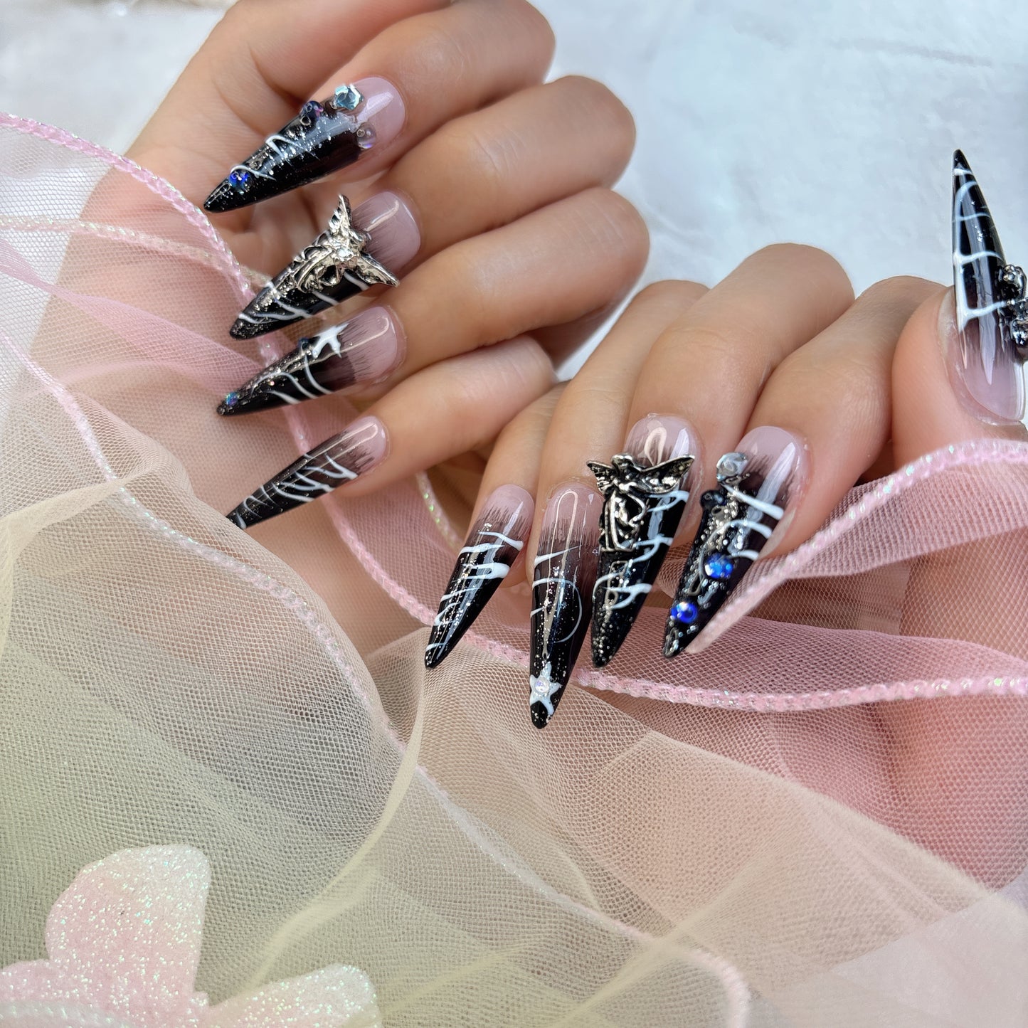 010 Stilettto 10PCS Handmade press on nails of Striped redemption angel handmade nail