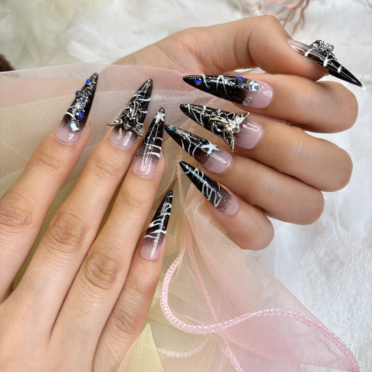 010 Stilettto 10PCS Handmade press on nails of Striped redemption angel handmade nail