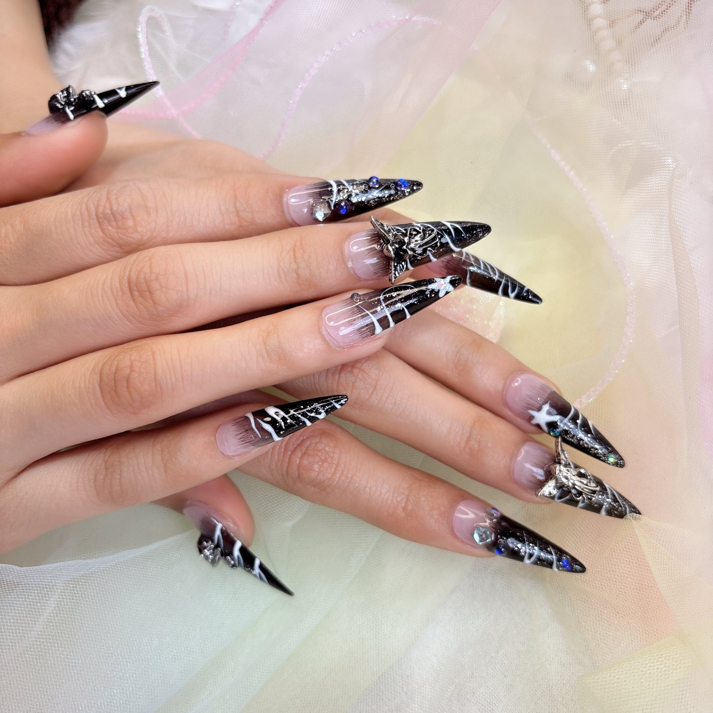 010 Stilettto 10PCS Handmade press on nails of Striped redemption angel handmade nail