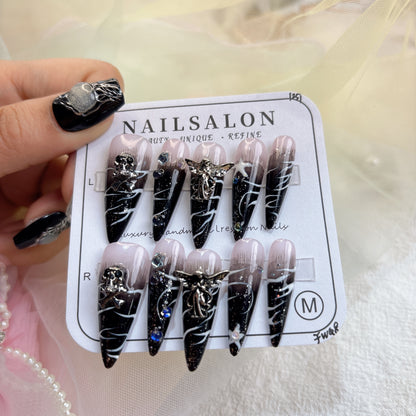 010 Stilettto 10PCS Handmade press on nails of Striped redemption angel handmade nail