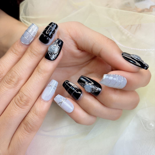 011  Short square  10PCS detachable reusable   Handmade press on nails of Galactic Galaxy Sweet Cool Wind Detachable   nail