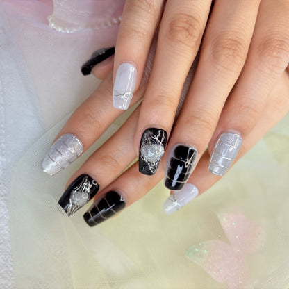 011  Short square  10PCS detachable reusable   Handmade press on nails of Galactic Galaxy Sweet Cool Wind Detachable   nail