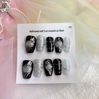 011  Short square  10PCS detachable reusable   Handmade press on nails of Galactic Galaxy Sweet Cool Wind Detachable   nail