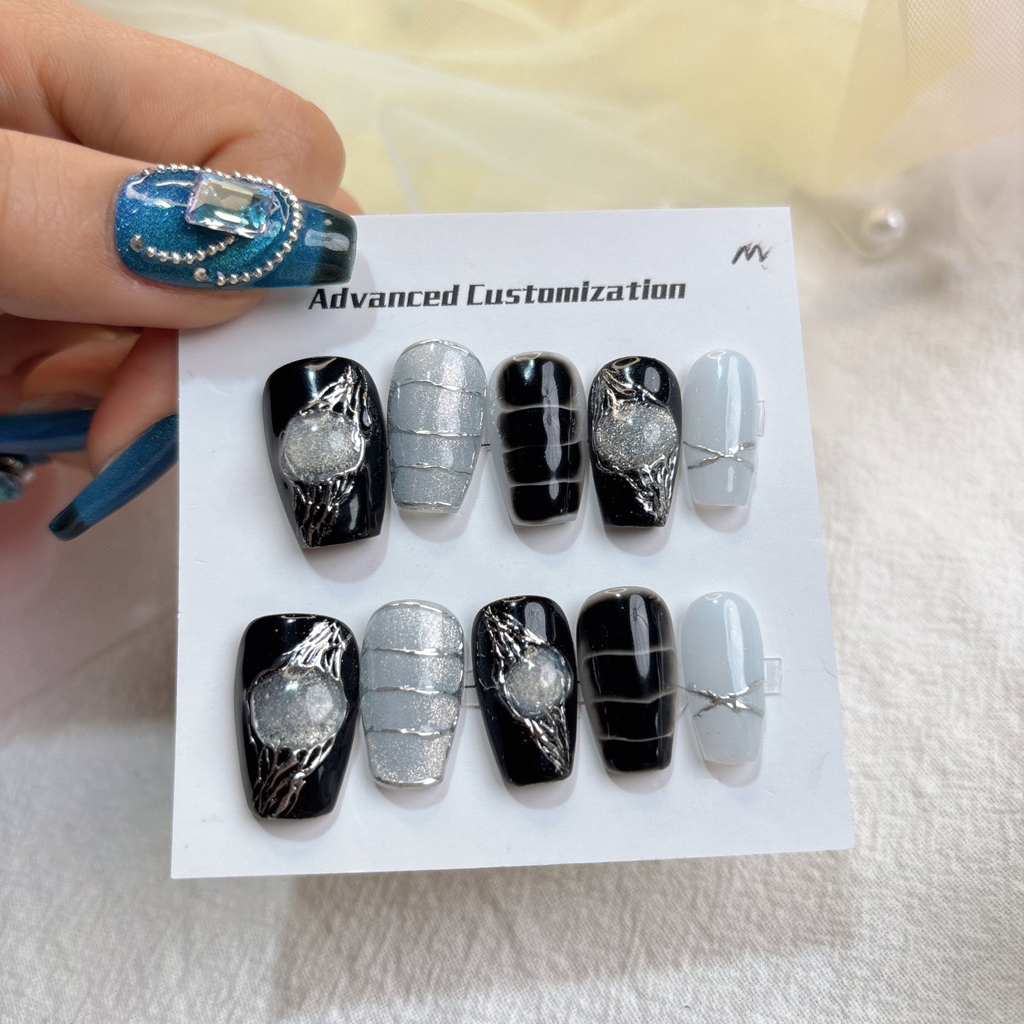 011  Short square  10PCS detachable reusable   Handmade press on nails of Galactic Galaxy Sweet Cool Wind Detachable   nail