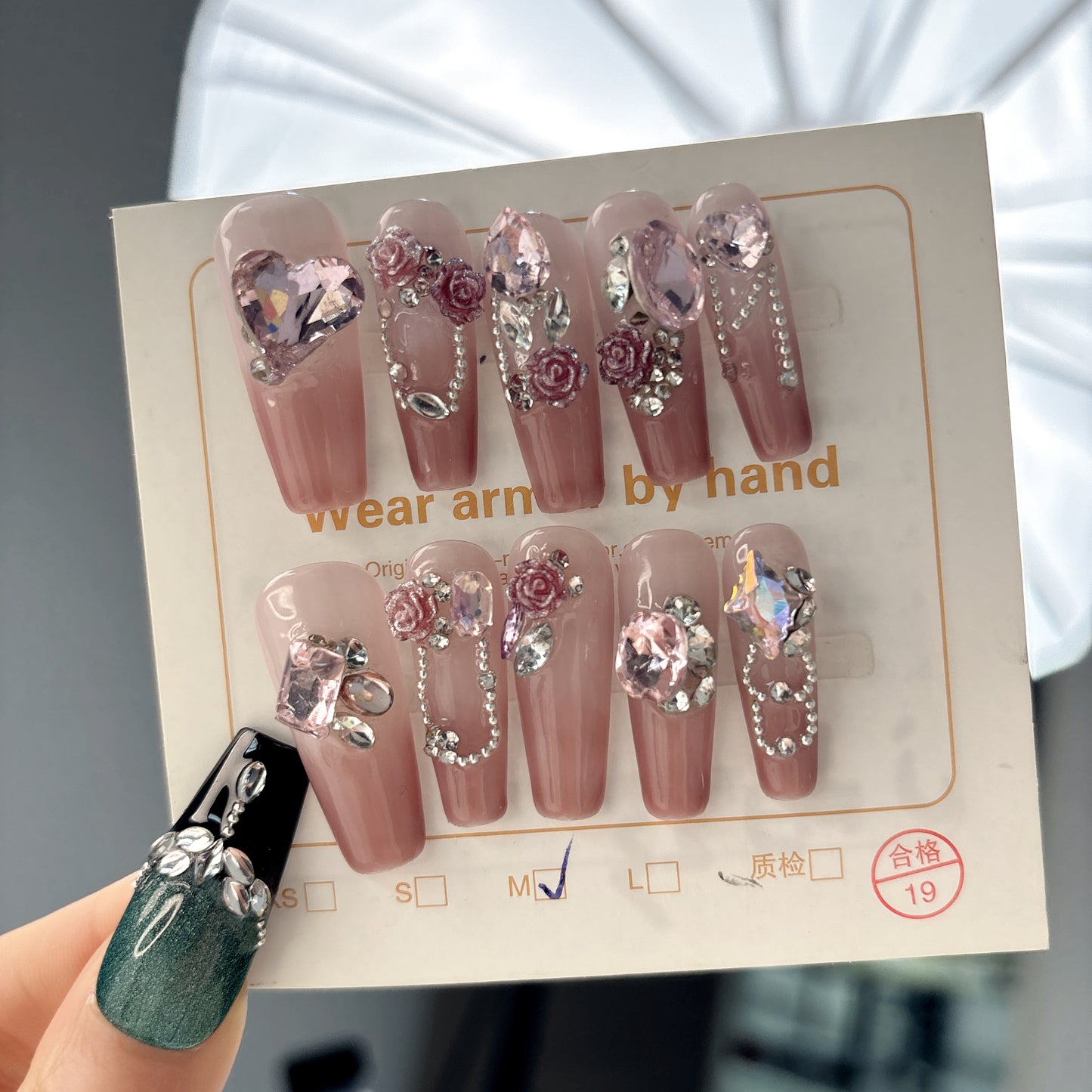 014 Long Square 10PCS Handmade press on nails of  Romantic French Manor Rose detachable reusable handmade nail