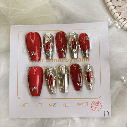 017 Mid-length 10PCS Handmade press on nails of Ruby Island is detachable and reusable handmade nail