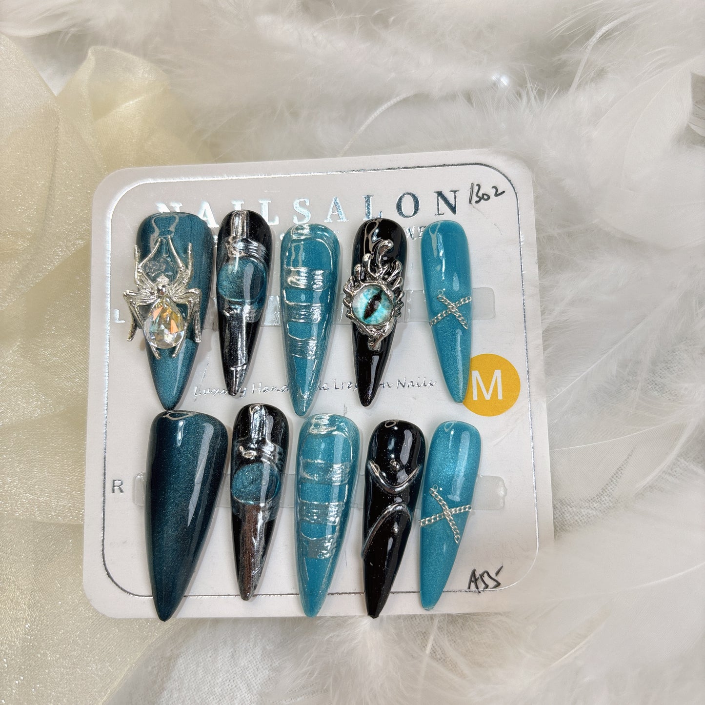 021  Stiletto 10PCS Handmade press on nails of Delicate spider detachable and reusable handmade nail