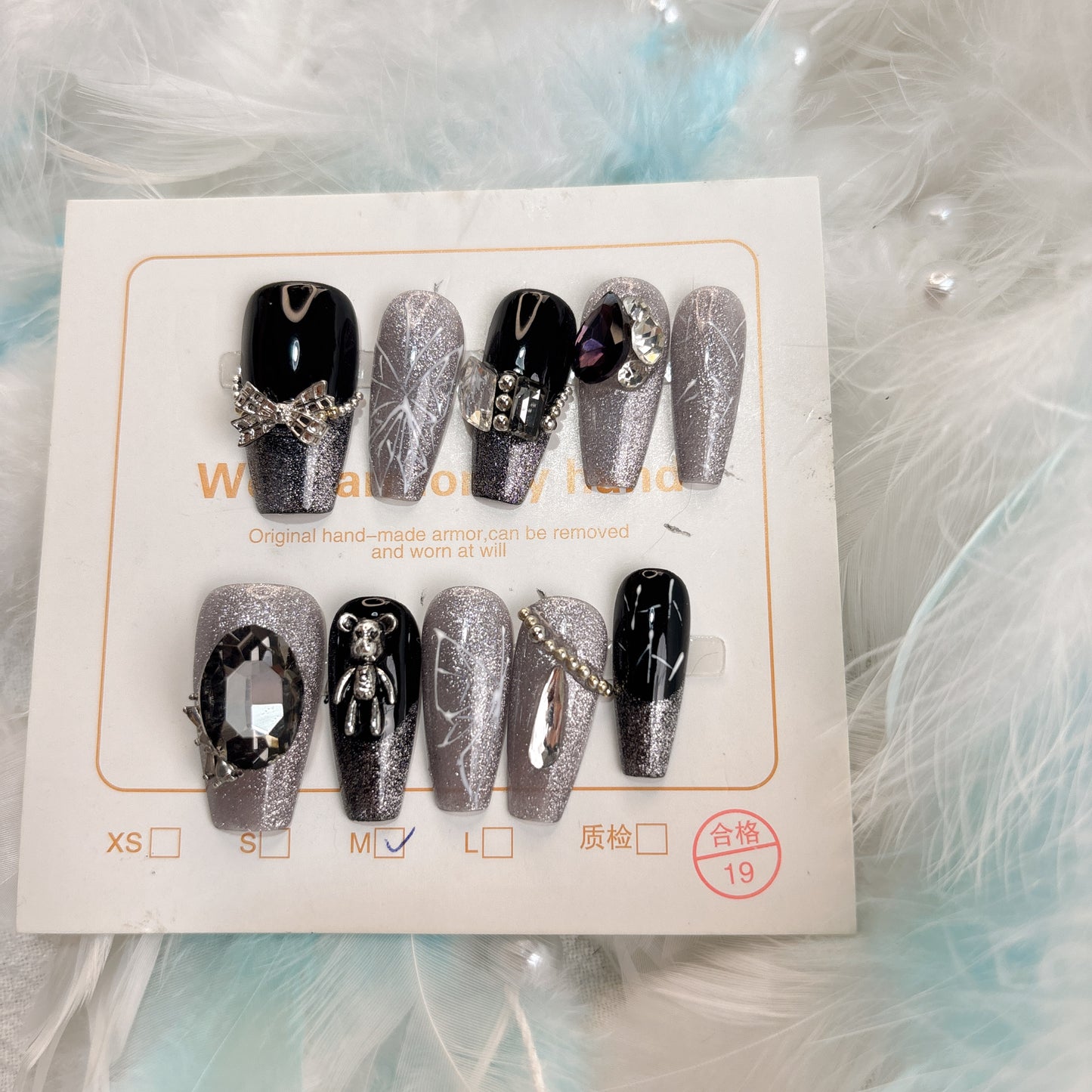 024  Mid-length 10PCS Handmade press on nails of Dark Bear detachable reusable handmade nail