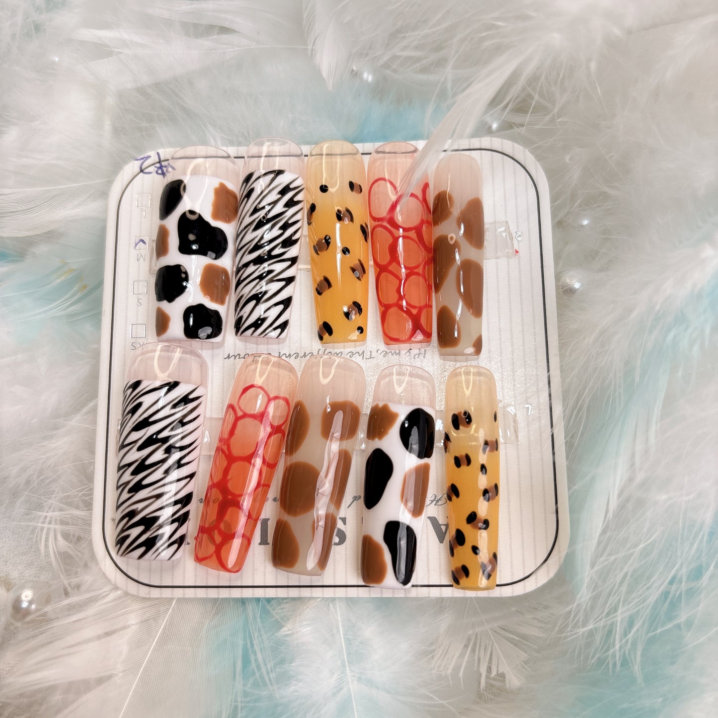 025 Long Square 10PCS Handmade press on nails of Sweetheart leopard print detachable reusable handmade nail