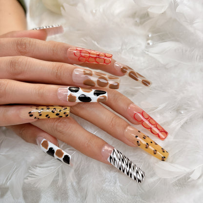 025 Long Square 10PCS Handmade press on nails of Sweetheart leopard print detachable reusable handmade nail