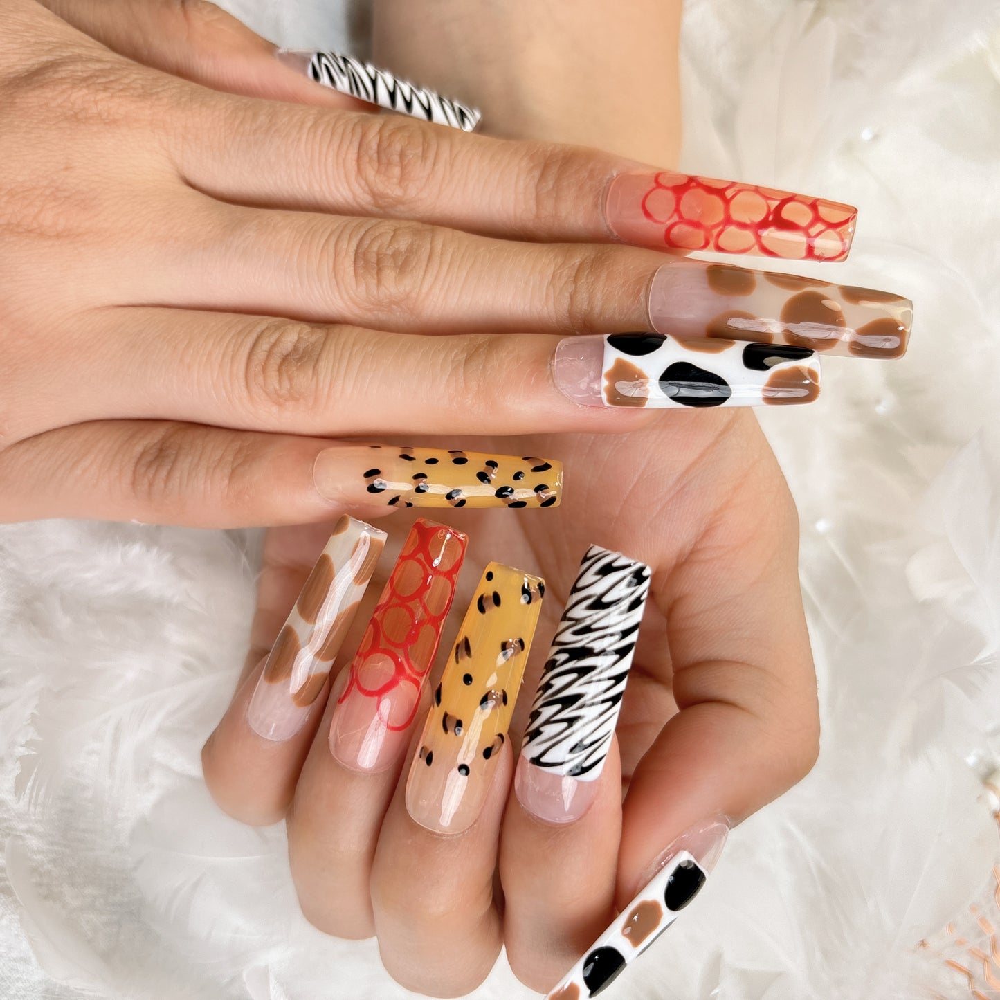 025 Long Square 10PCS Handmade press on nails of Sweetheart leopard print detachable reusable handmade nail