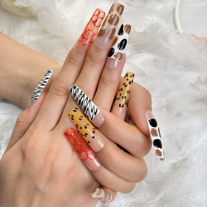 025 Long Square 10PCS Handmade press on nails of Sweetheart leopard print detachable reusable handmade nail