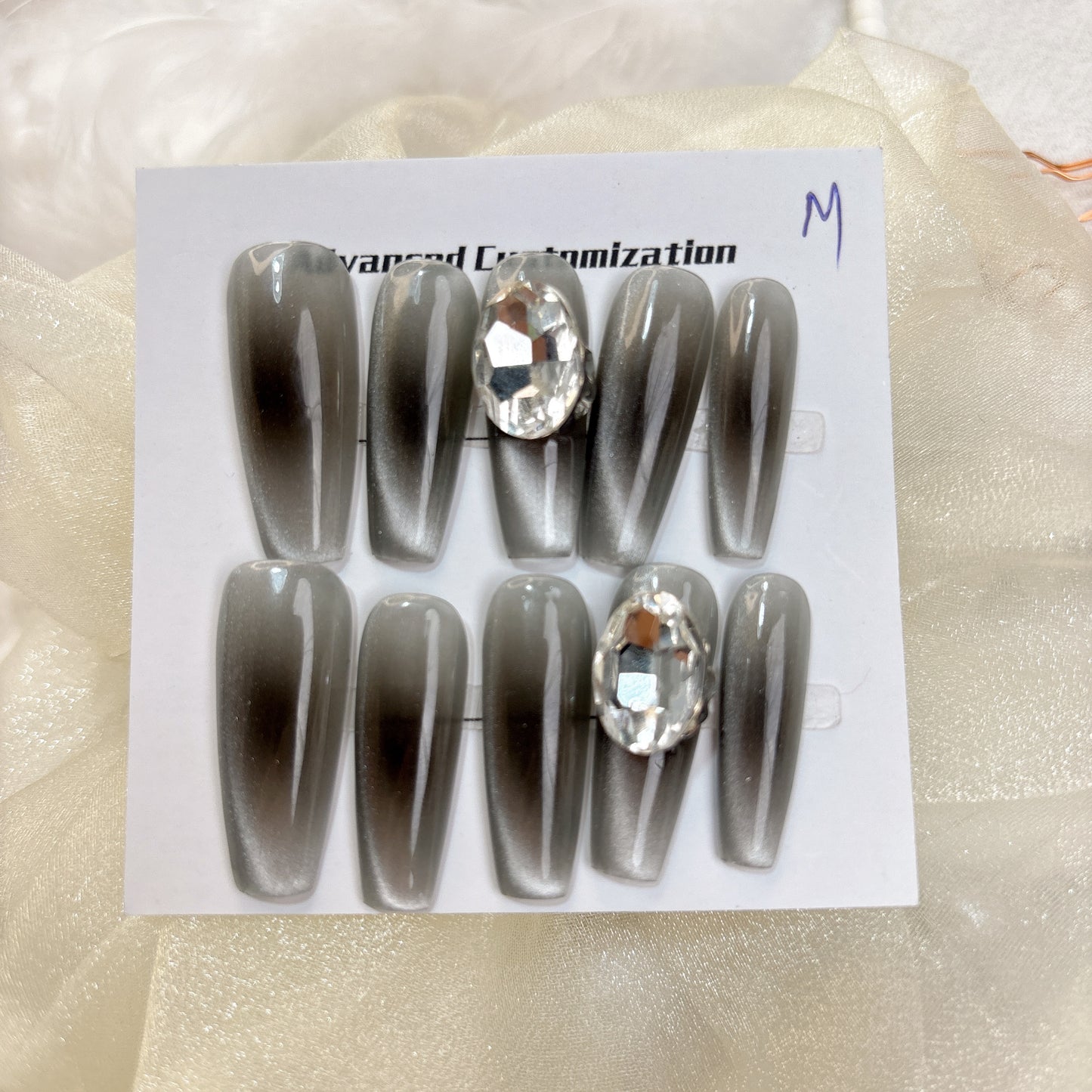 026  Long Square 10PCS detachable reusable Handmade press on nails of High-grade whitening galaxy cat's eye nail