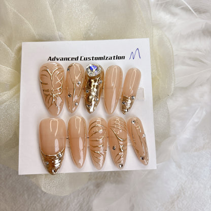 027 Stiletto  10PCS detachable reusable Handmade press on nails of Gentle temperament light luxury nail art