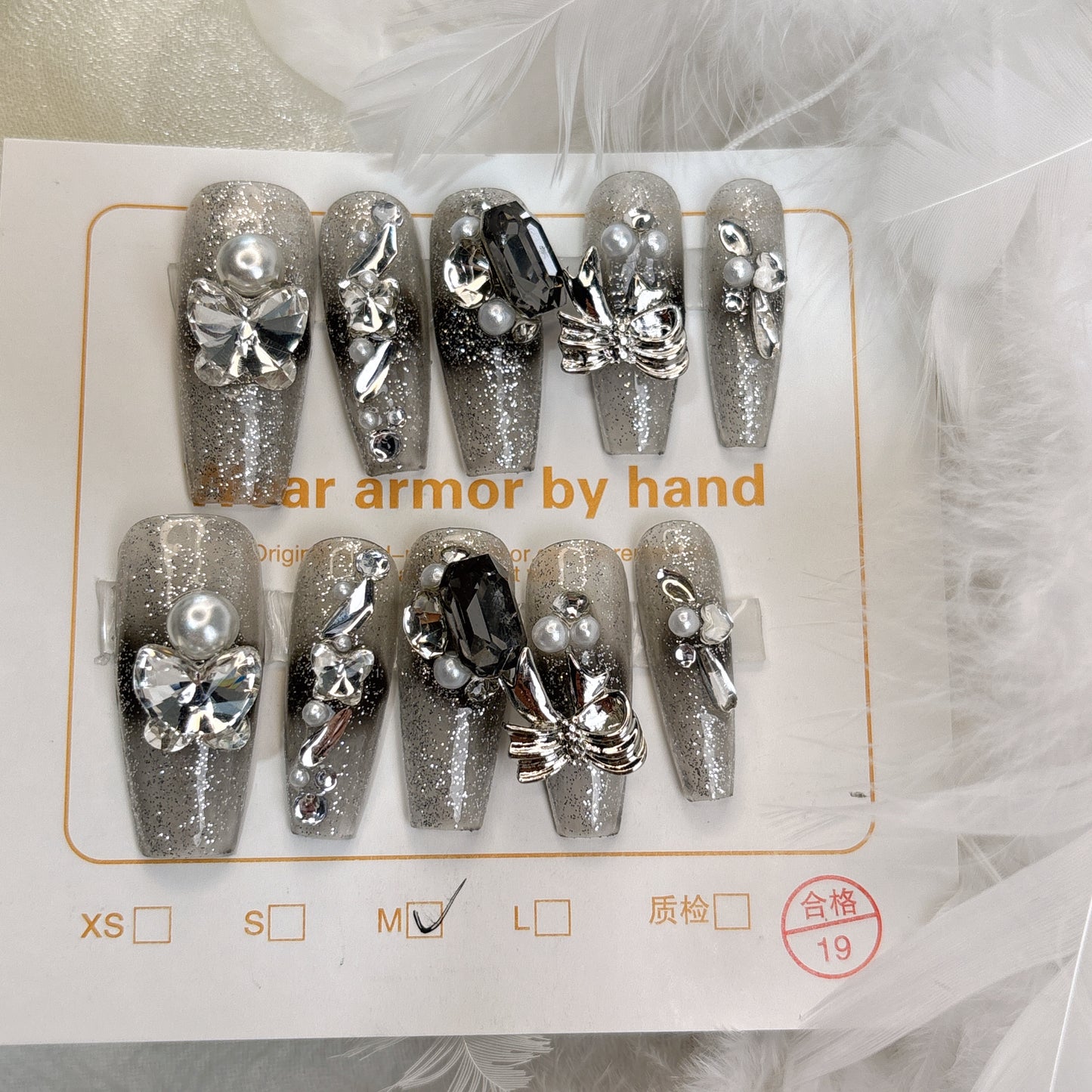 041 Mid-Length  10PCS detachable reusable Handmade press on nails of Heavy industry light luxury European and American big diamond nail art