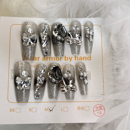 041 Mid-Length  10PCS detachable reusable Handmade press on nails of Heavy industry light luxury European and American big diamond nail art