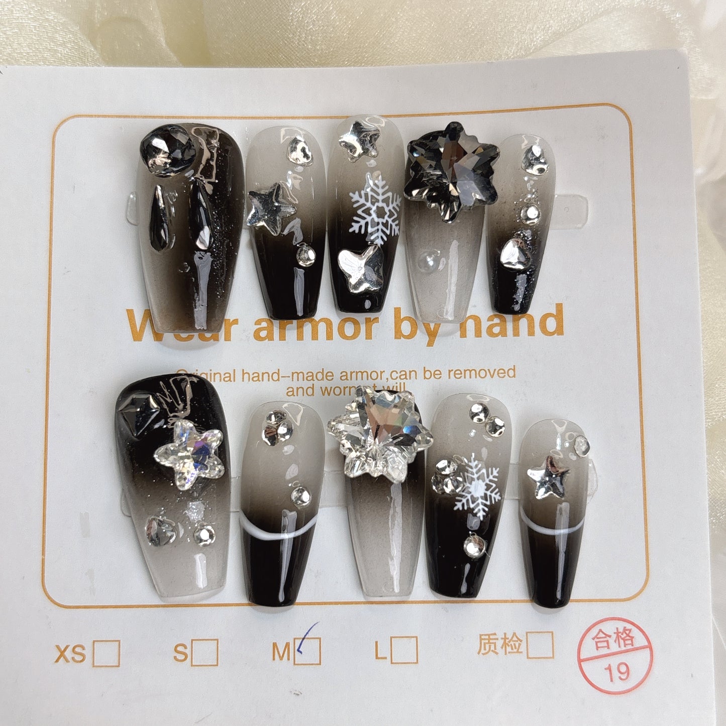 045 Mid-Length 10PCS detachable reusable Handmade press on nails of  Explosive full of diamond snowflake manicure