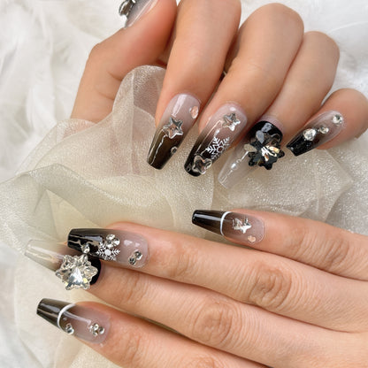 045 Mid-Length 10PCS detachable reusable Handmade press on nails of  Explosive full of diamond snowflake manicure