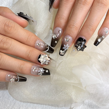 045 Mid-Length 10PCS detachable reusable Handmade press on nails of  Explosive full of diamond snowflake manicure