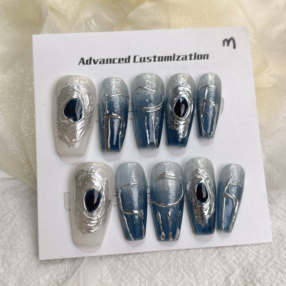 046 Mid-Length 10PCS detachable reusable Handmade press on nails of  Cosmic Galaxy light luxury nail art