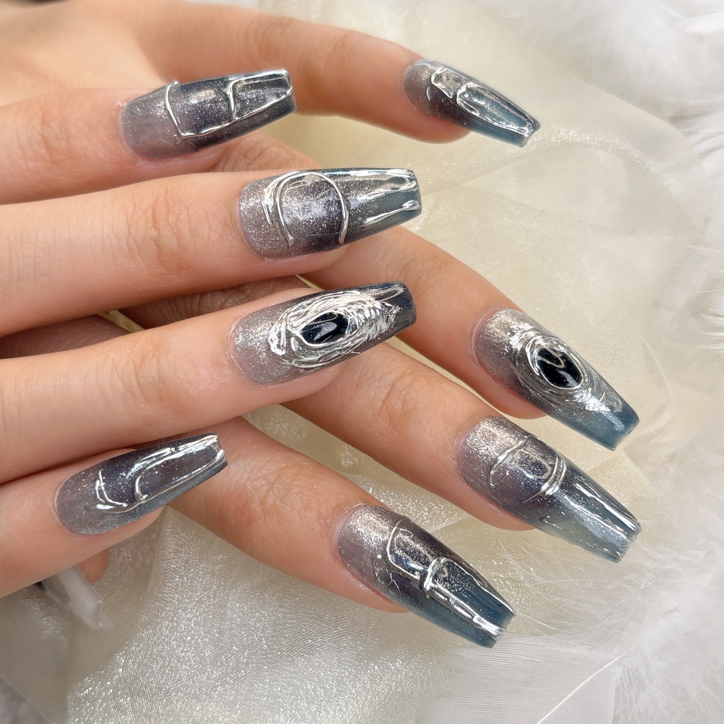 046 Mid-Length 10PCS detachable reusable Handmade press on nails of  Cosmic Galaxy light luxury nail art