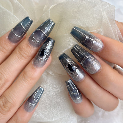 046 Mid-Length 10PCS detachable reusable Handmade press on nails of  Cosmic Galaxy light luxury nail art