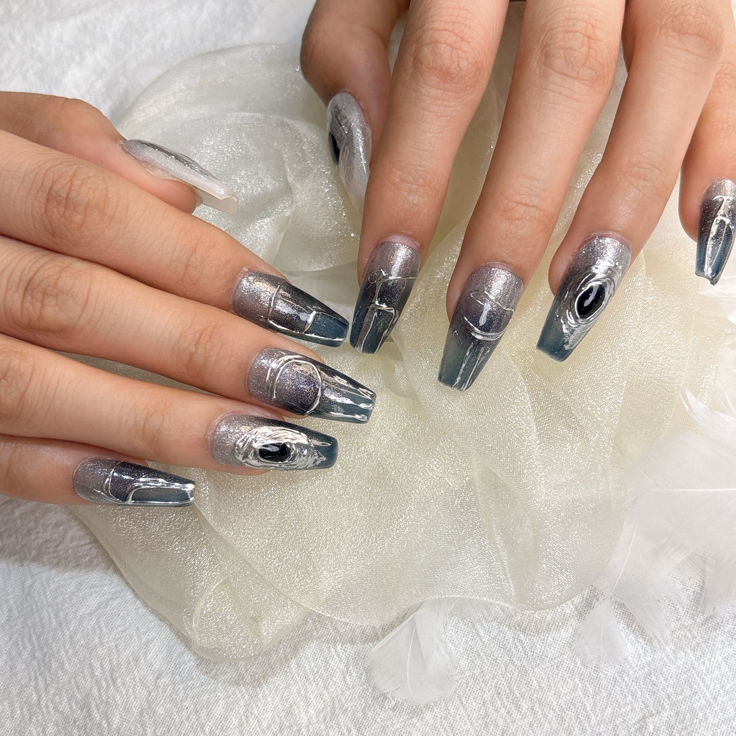 046 Mid-Length 10PCS detachable reusable Handmade press on nails of  Cosmic Galaxy light luxury nail art