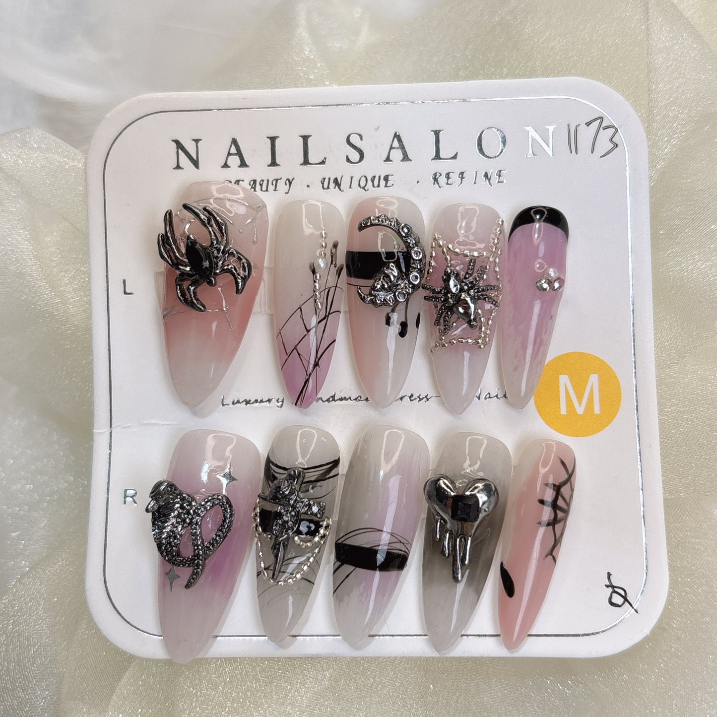 049 Stiletto 10PCS detachable reusable Handmade press on nails of Retro dark style sweet cool ether ancient nail art