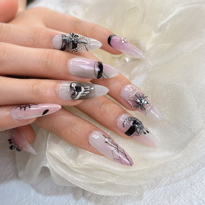 049 Stiletto 10PCS detachable reusable Handmade press on nails of Retro dark style sweet cool ether ancient nail art