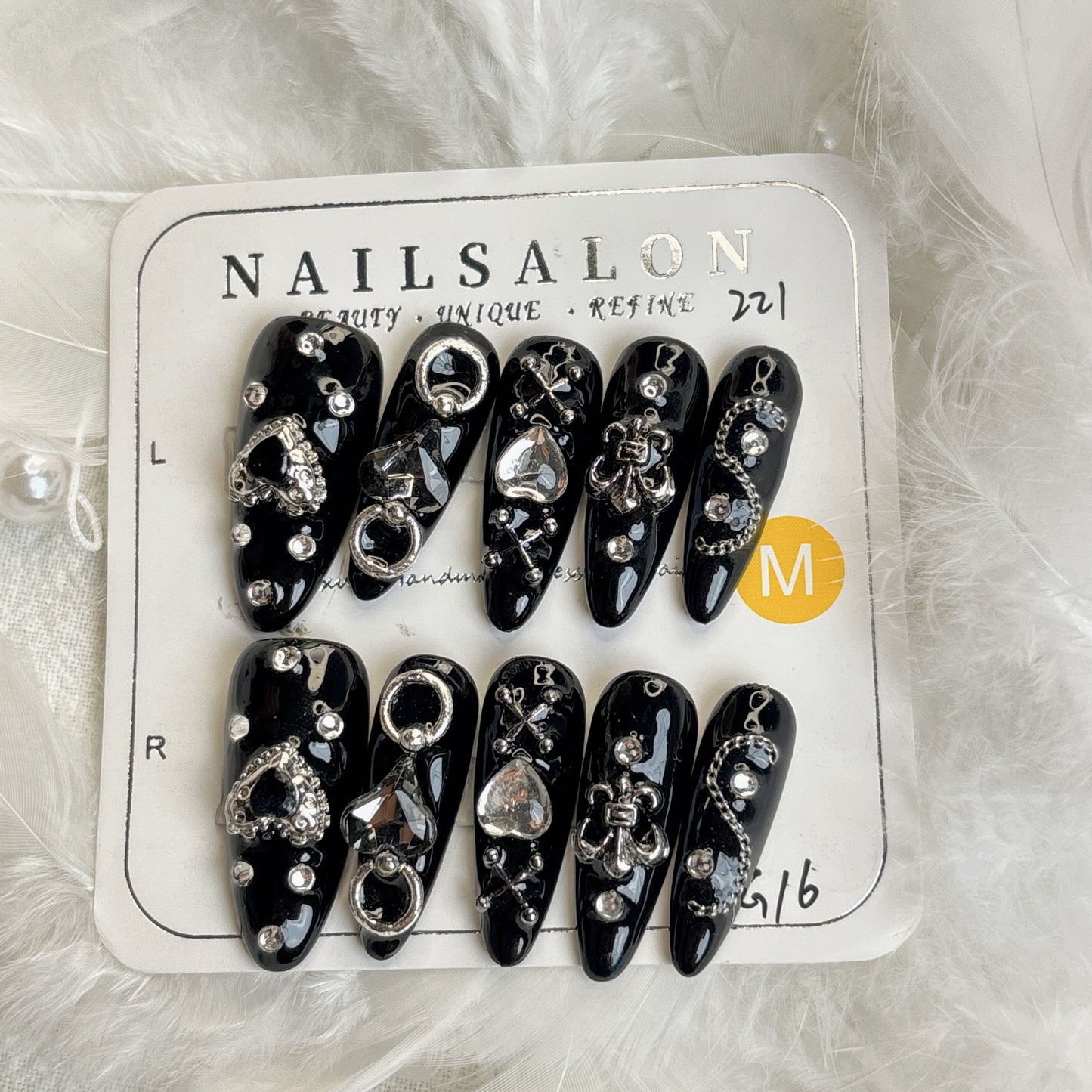 099 Stiletto 10PCS detachable reusable Handmade press on nails of Dark Maiden's manicure