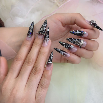 010 Stilettto 10PCS Handmade press on nails of Striped redemption angel handmade nail